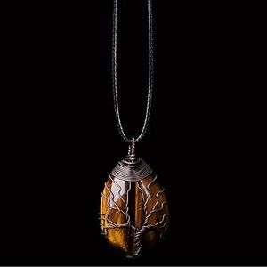Natural tigers eye gemstone pendant healing crystal reiki charm and chain